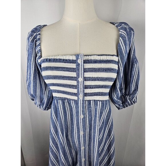 NWOT Emerson Fry Love, Tomas Santiago Maxi Dress Sz Medium L Blue Striped Boho - Picture 2 of 10